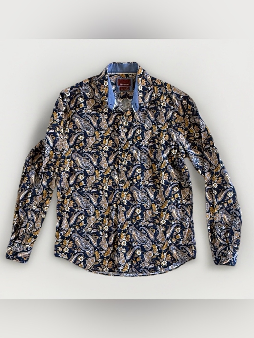Consequence Men’s Large Navy Gold Paisley Button Down Shirt